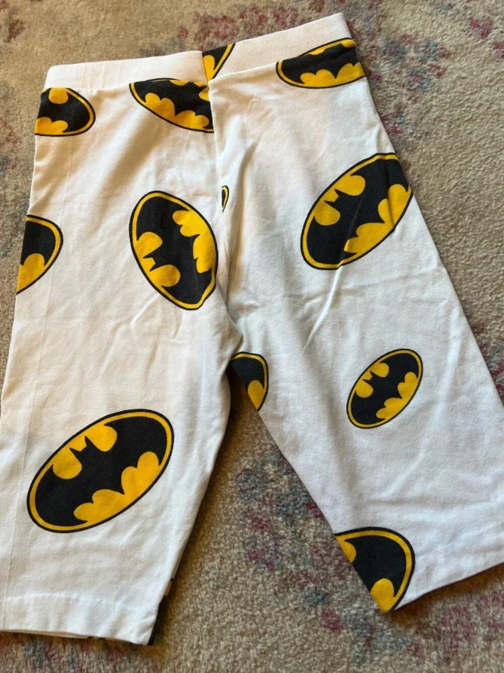 Batman white crop stretch pants bike shorts Child M 1988 vintage